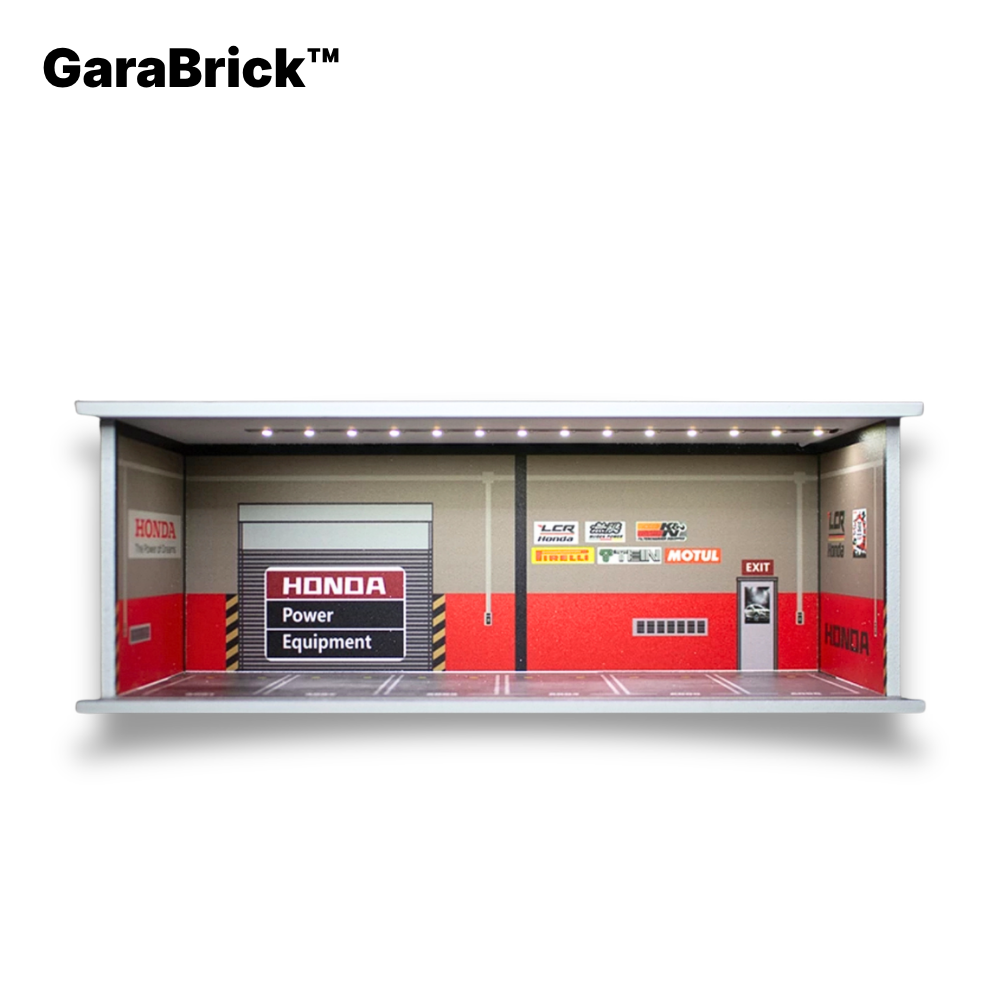 1:64 LED Garage Diorama - Illuminated Parking Lot Display Case with Racing Themes