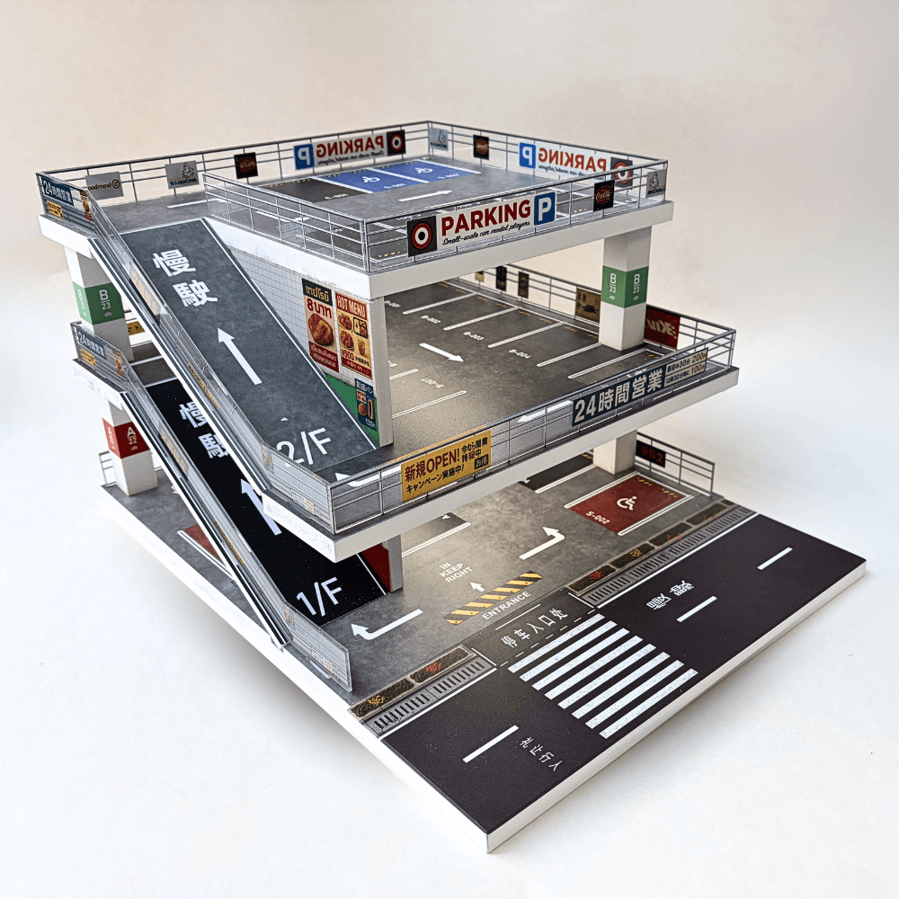 GaraBrick™ 1/64 LED Japanese Multi-Level Parking Lot, 3-Tier JDM Ramp Garage Diorama