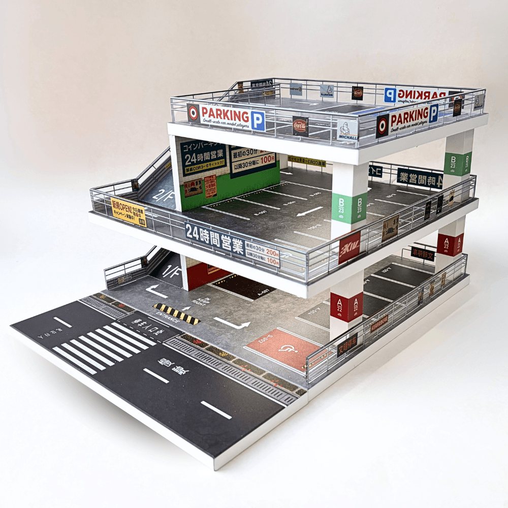 GaraBrick™ 1/64 LED Japanese Multi-Level Parking Lot, 3-Tier JDM Ramp Garage Diorama