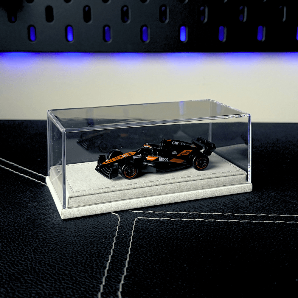 Universal 1/64 Model Car Display Box - Premium Stitched Leatherette Base Acrylic Protector Case (Single Slot)