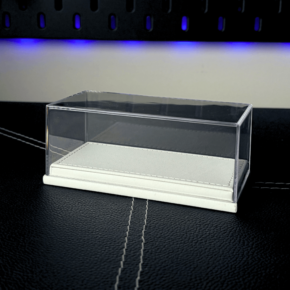 Universal 1/64 Model Car Display Box - Premium Stitched Leatherette Base Acrylic Protector Case (Single Slot)