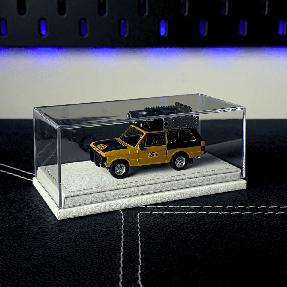 Universal 1/64 Model Car Display Box - Premium Stitched Leatherette Base Acrylic Protector Case (Single Slot)
