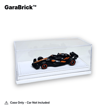Universal 1/64 Model Car Display Box - Premium Stitched Leatherette Base Acrylic Protector Case (Single Slot)
