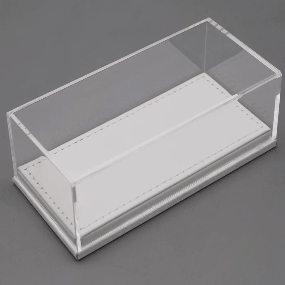 Universal 1/64 Model Car Display Box - Premium Stitched Leatherette Base Acrylic Protector Case (Single Slot)