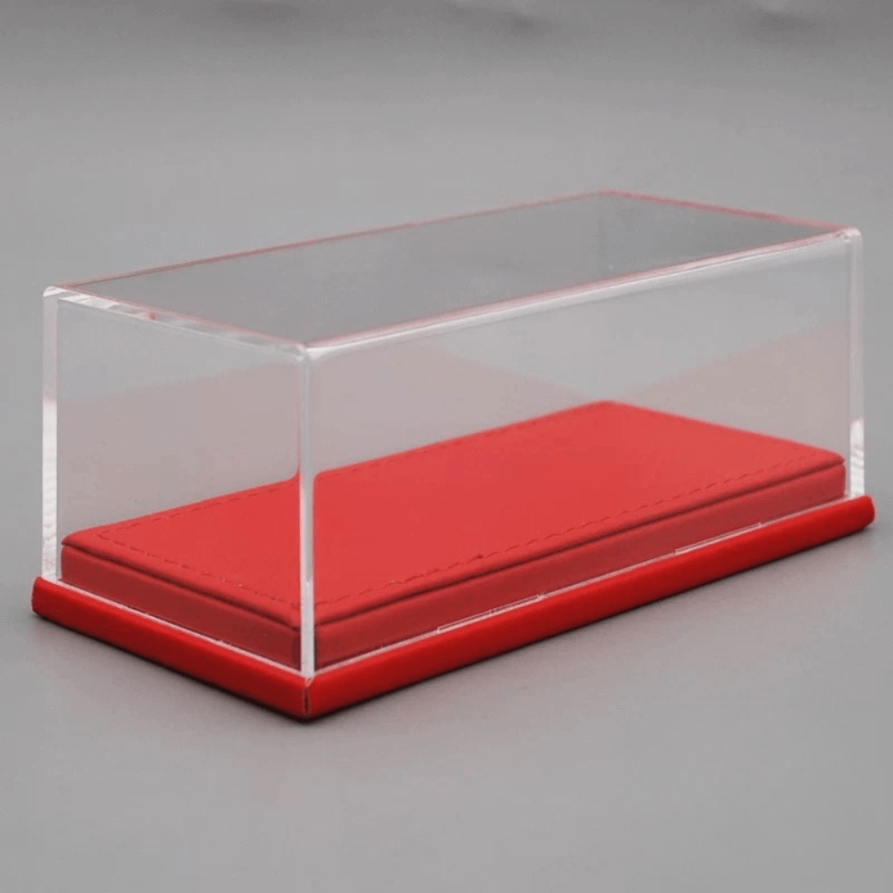 Universal 1/64 Model Car Display Box - Premium Stitched Leatherette Base Acrylic Protector Case (Single Slot)