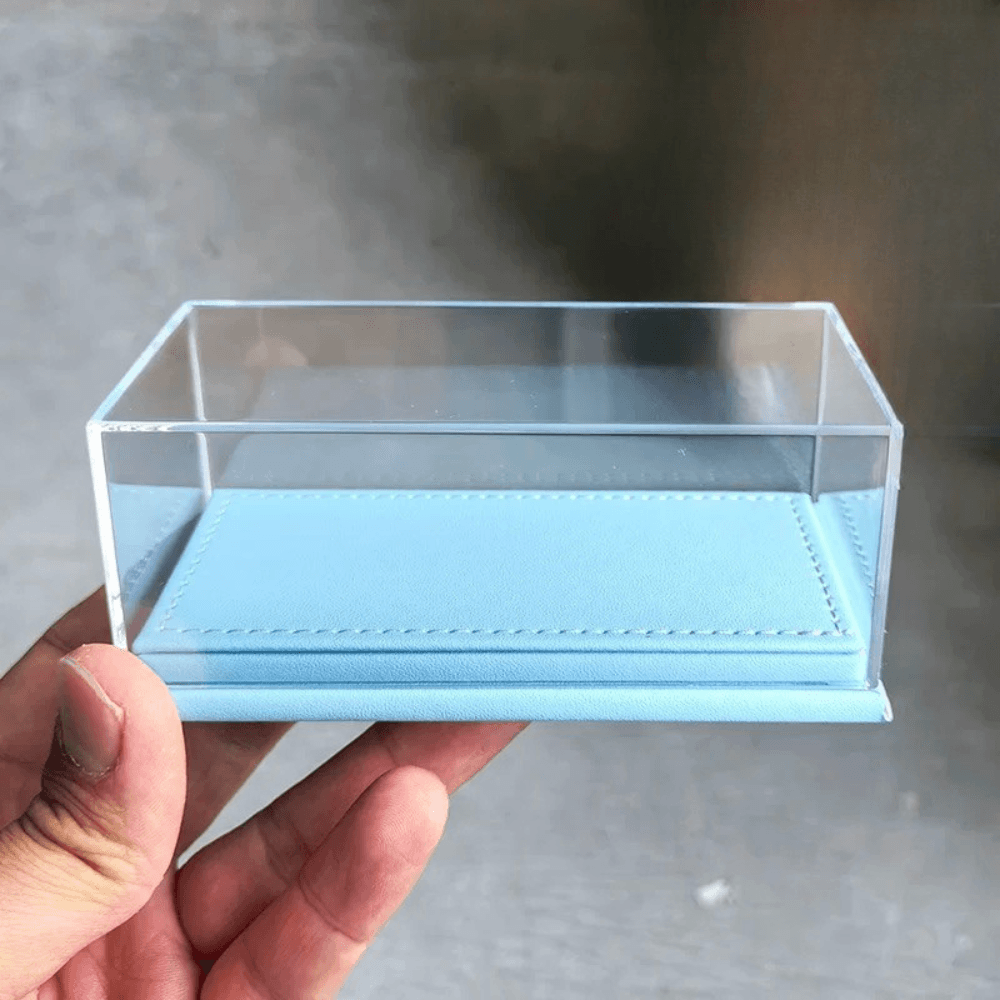 Universal 1/64 Model Car Display Box - Premium Stitched Leatherette Base Acrylic Protector Case (Single Slot)