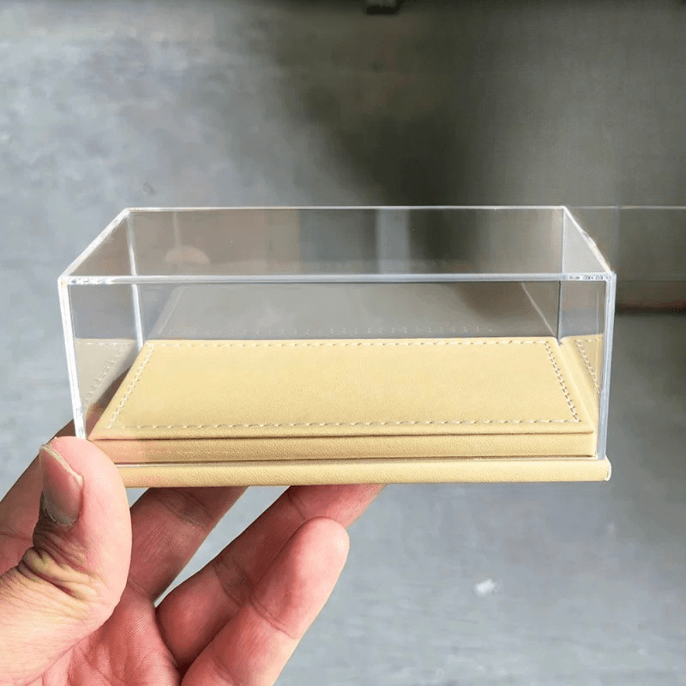Universal 1/64 Model Car Display Box - Premium Stitched Leatherette Base Acrylic Protector Case (Single Slot)
