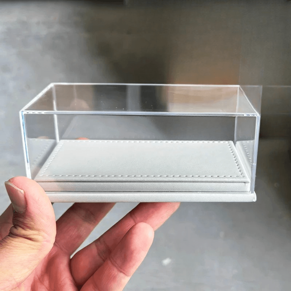 Universal 1/64 Model Car Display Box - Premium Stitched Leatherette Base Acrylic Protector Case (Single Slot)