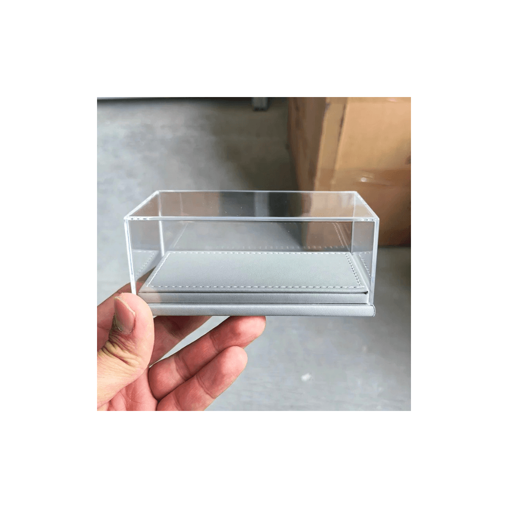 Universal 1/64 Model Car Display Box - Premium Stitched Leatherette Base Acrylic Protector Case (Single Slot)