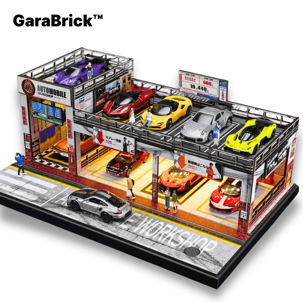 GaraBrick™ JDM Style diorama for 1:64 diecast | LED 1:64 Workshop scene